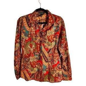 Lauren Ralph Lauren Paisley Button Front Blouse | 100% Cotton | Medium